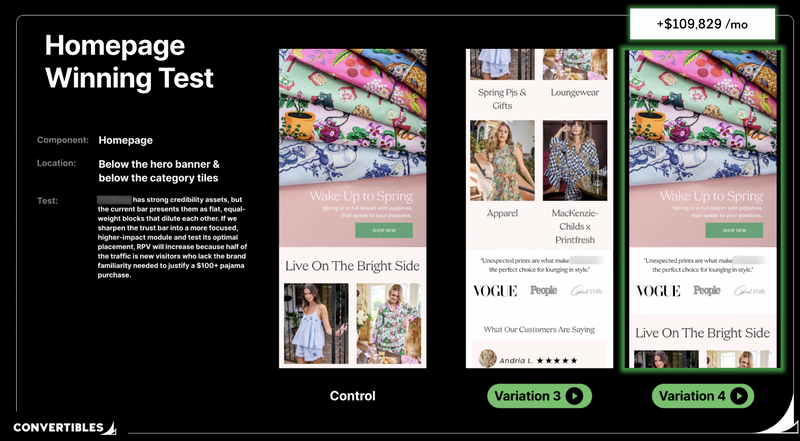 Homepage Press Logos vs USP Bar: +$109,829/Month From Placement