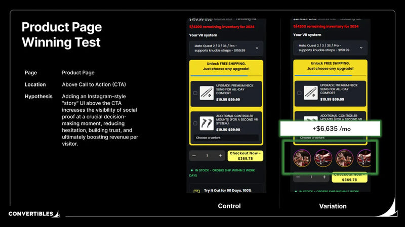 Instagram Stories UI for Product Page Social Proof: $6.6K/Month Case Study
